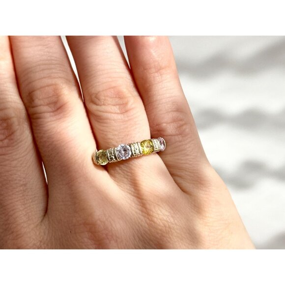 Multi-Stone Band Style Semi-Precious 925 Sterling Silver Vintage Ring - sz 6 - Picture 10 of 12